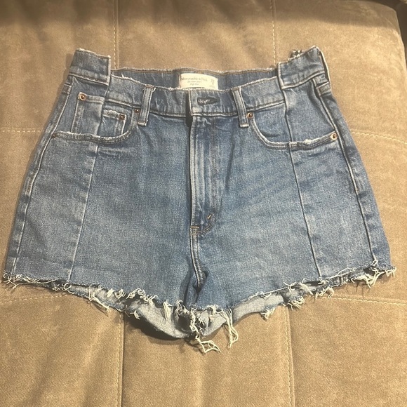 Abercrombie & Fitch Blue Jean Shorts with Frayed Hem - Picture 1 of 4